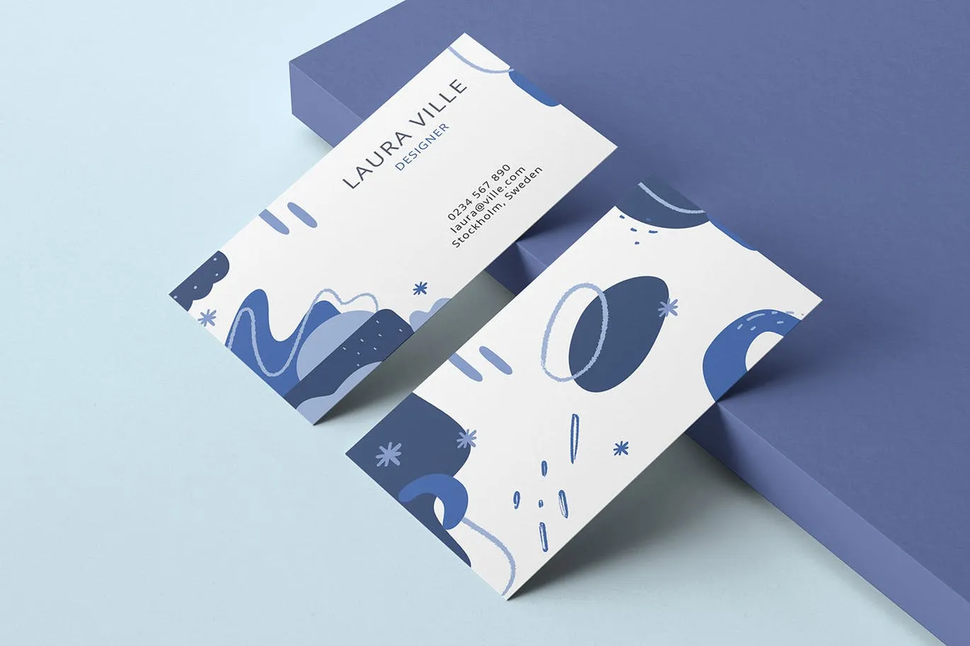 抽象孟菲斯风格蓝色名片模板v02 Business Card v.02插图(2)