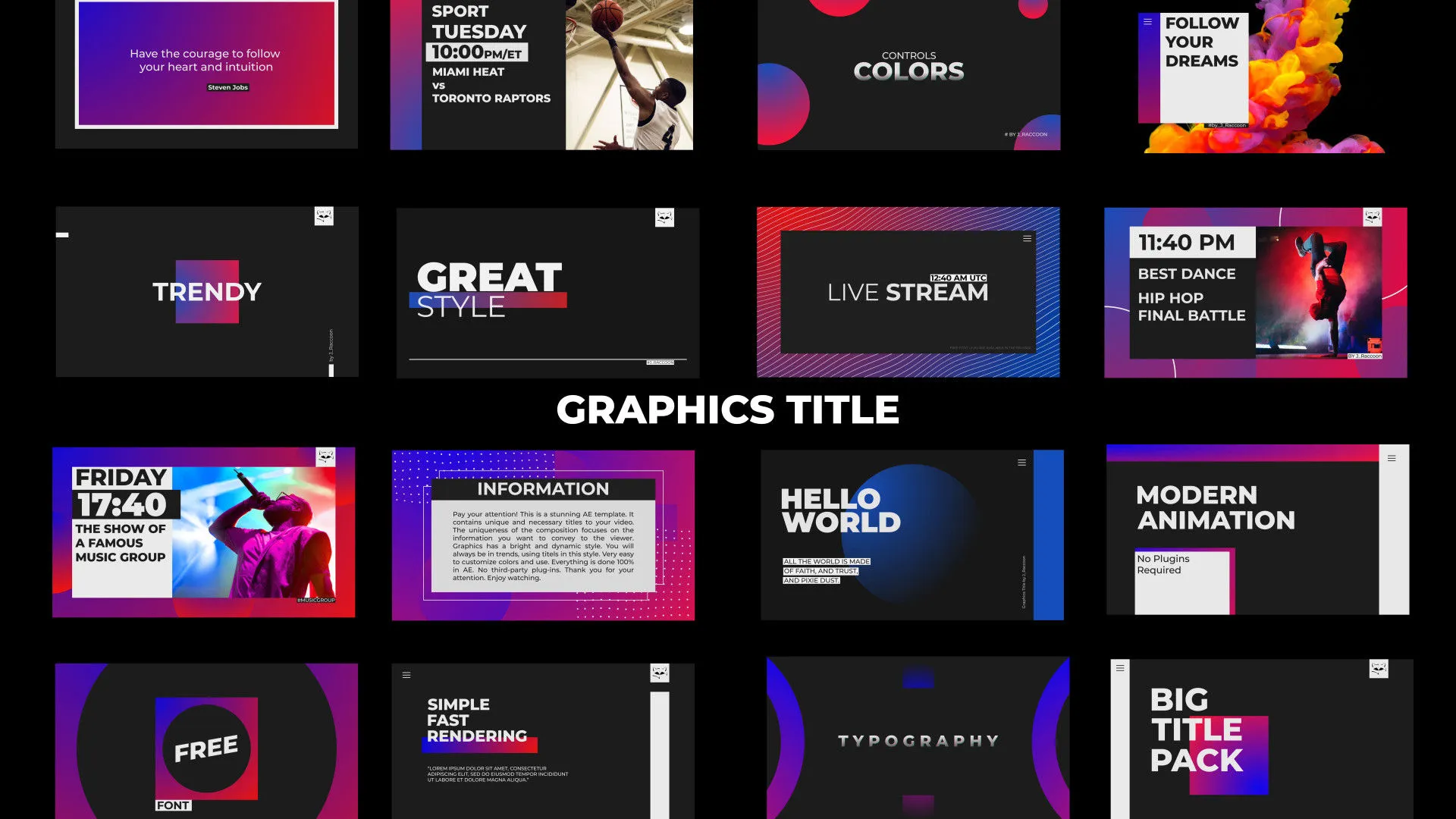 17种简洁文字标题字幕条像素设计精选AE模板