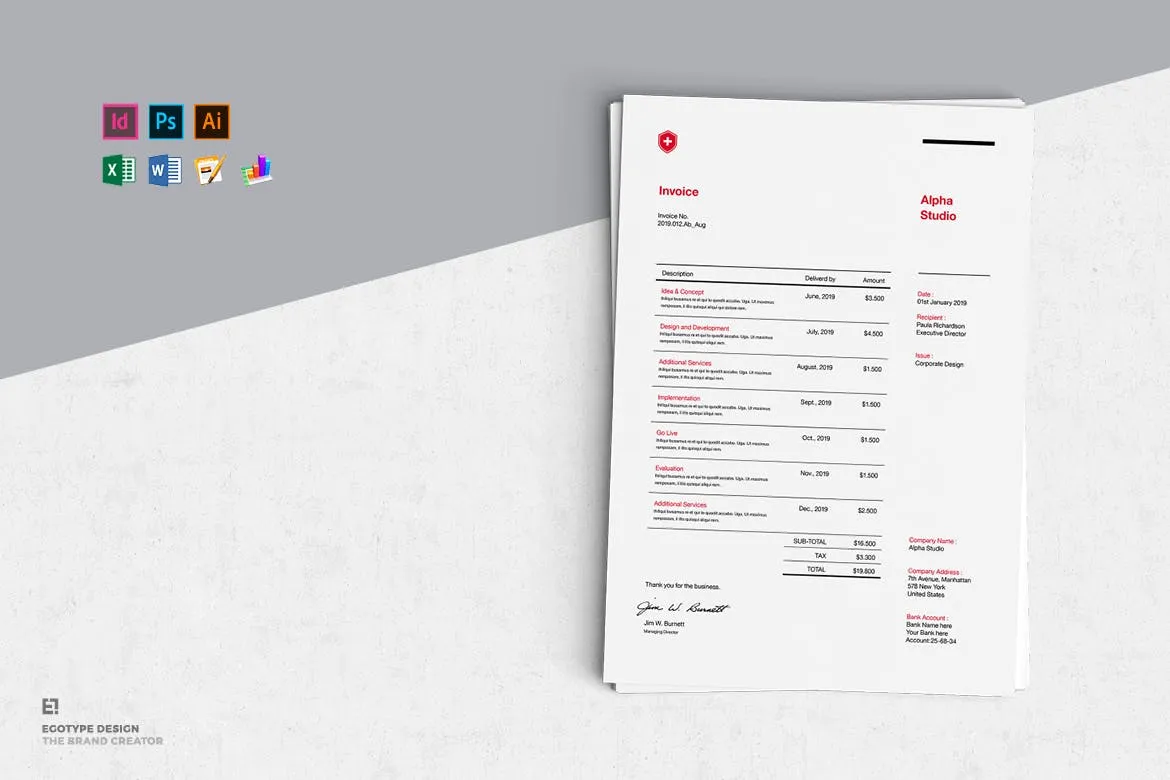 A4尺寸规格专业发票/票据设计模板 Invoice Pro插图(2)