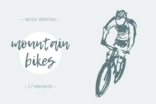 素描山地自行车剪贴画 Set of sketches of mountain bikes插图